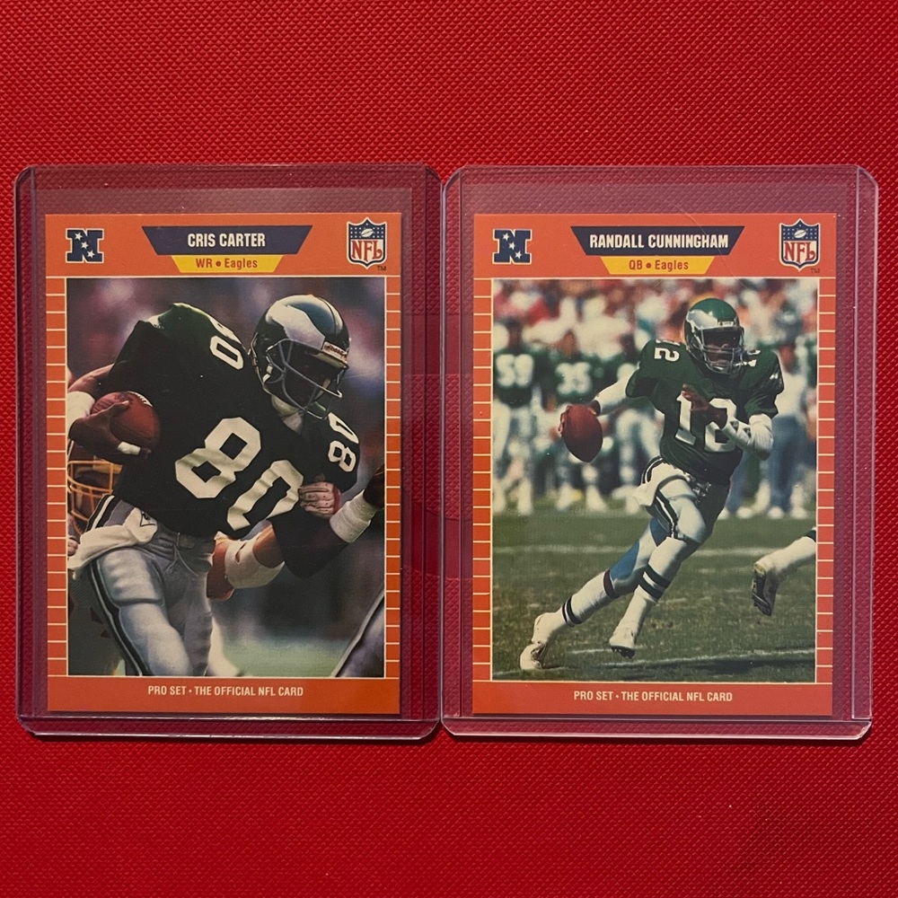 1989 Philadelphia Eagles Cris Carter + Randall Cunningham NFL Trading Cards